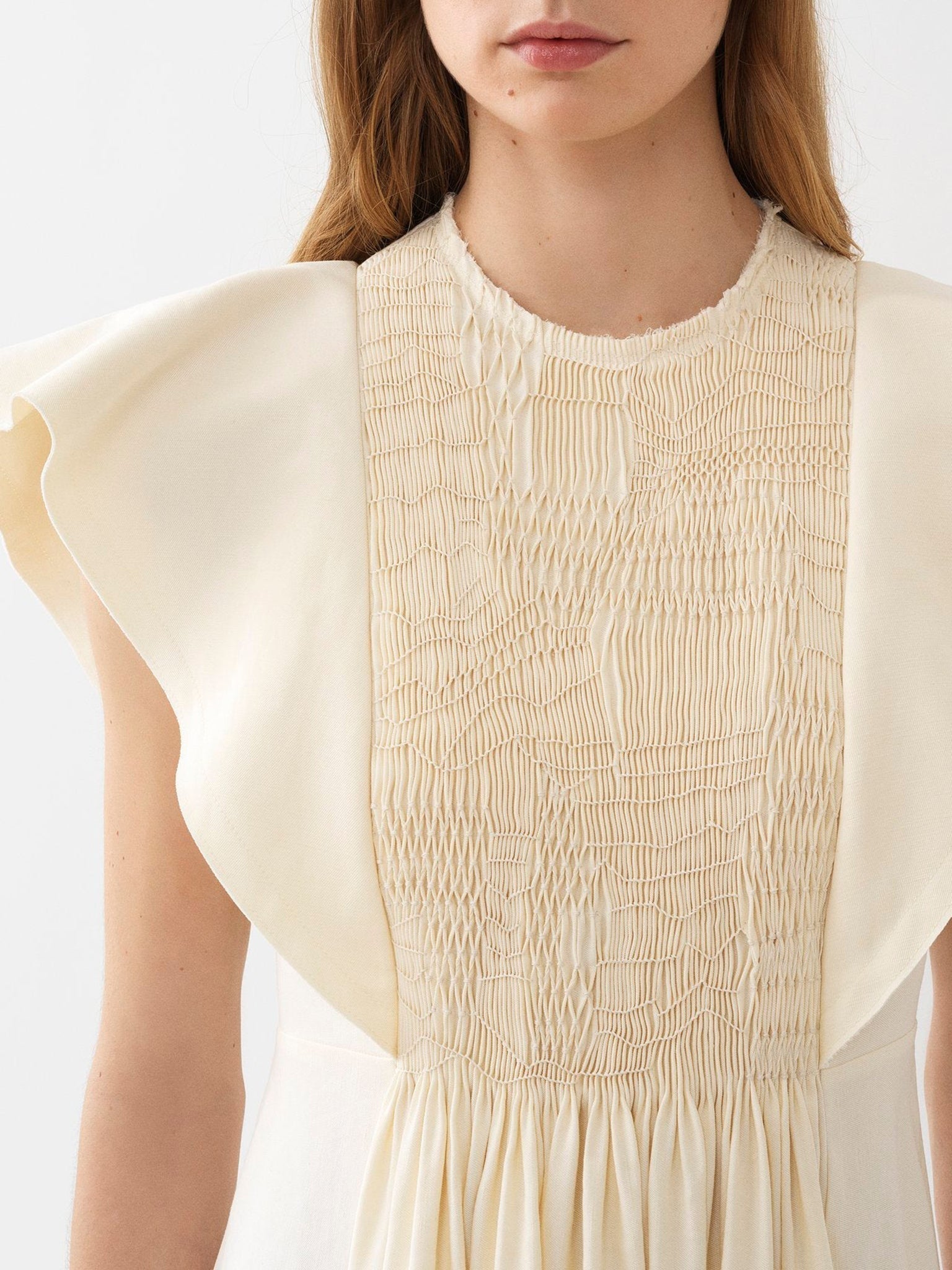 Robe midi smockée en lin - Seedpearl Beige