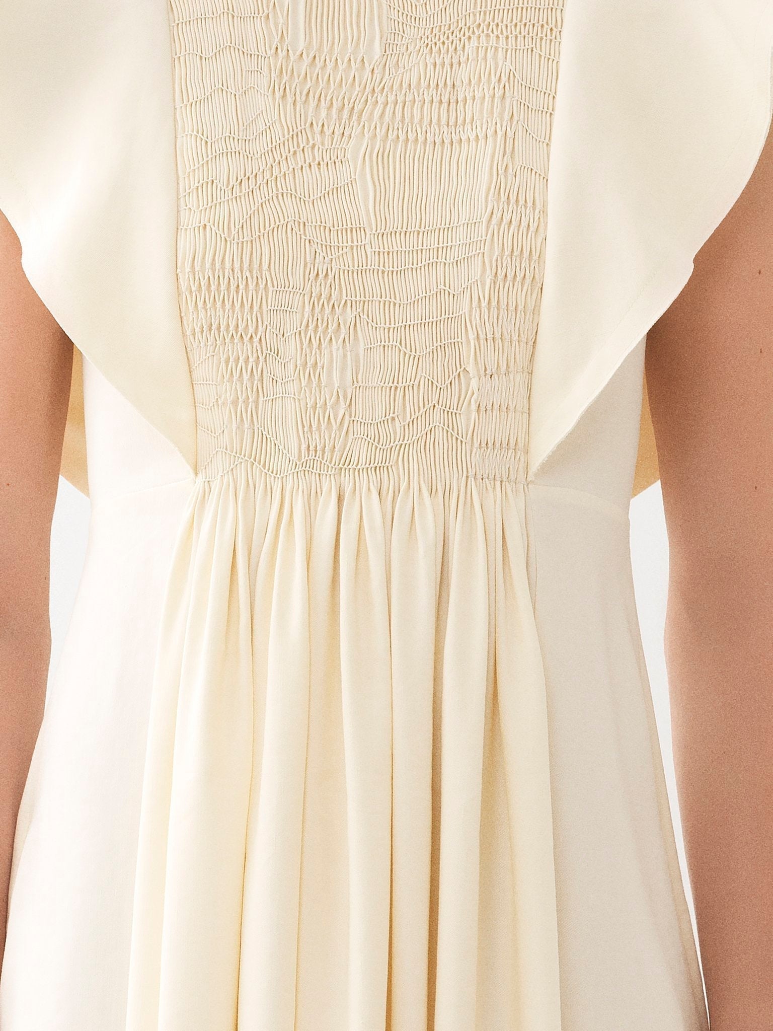 Robe midi smockée en lin - Seedpearl Beige