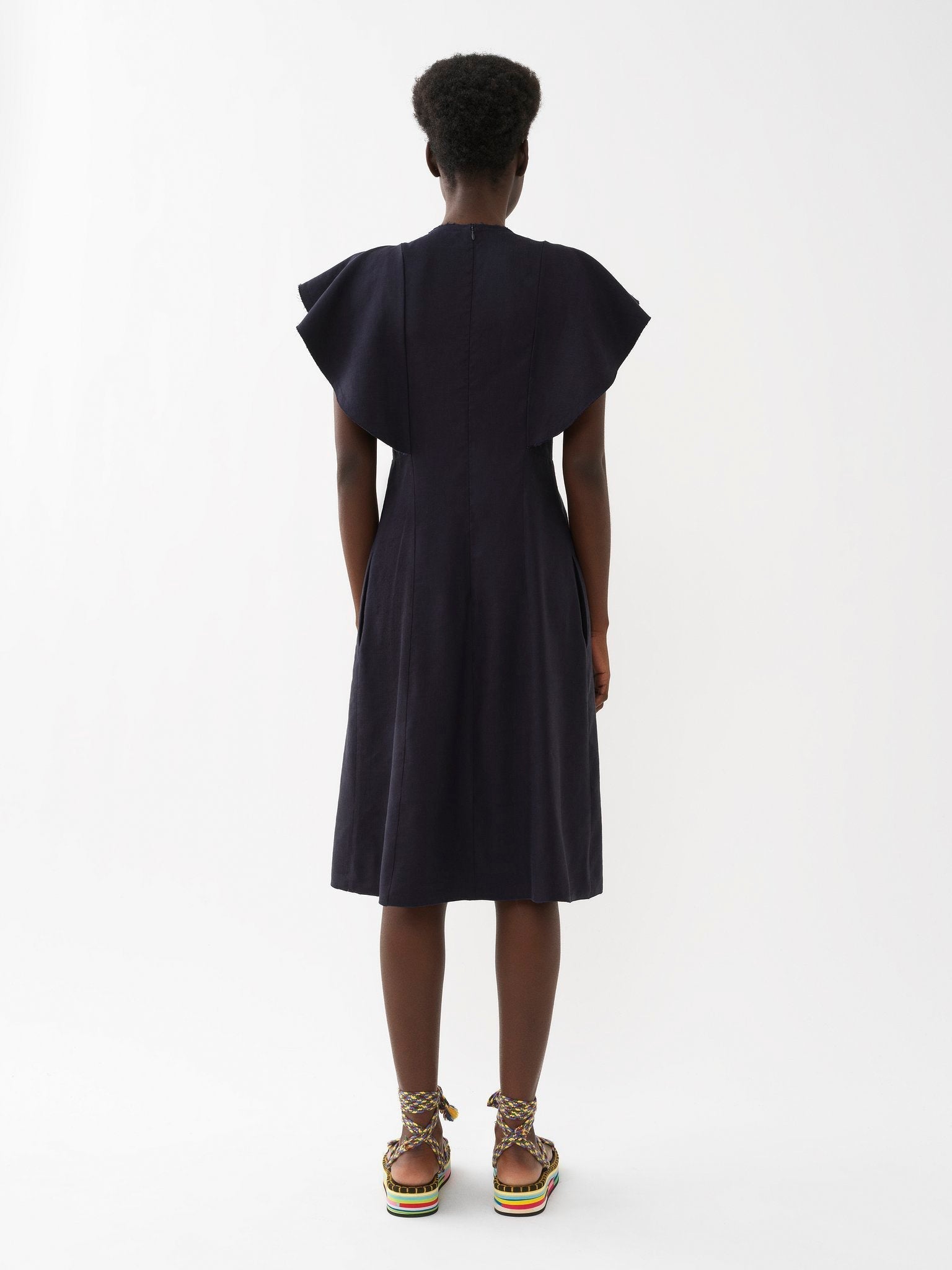 Robe courte smockée en lin - Ink Navy