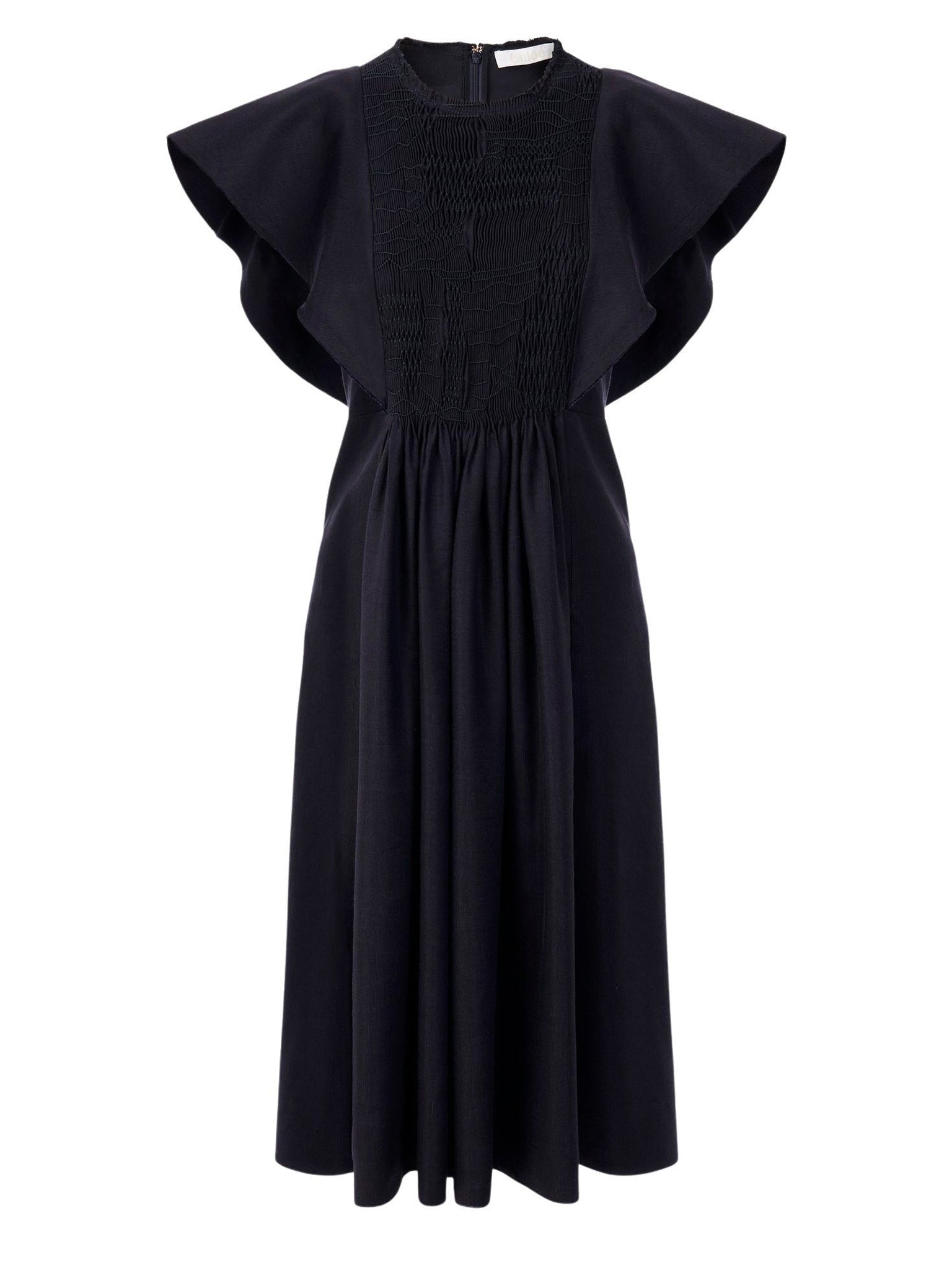 Robe courte smockée en lin - Ink Navy