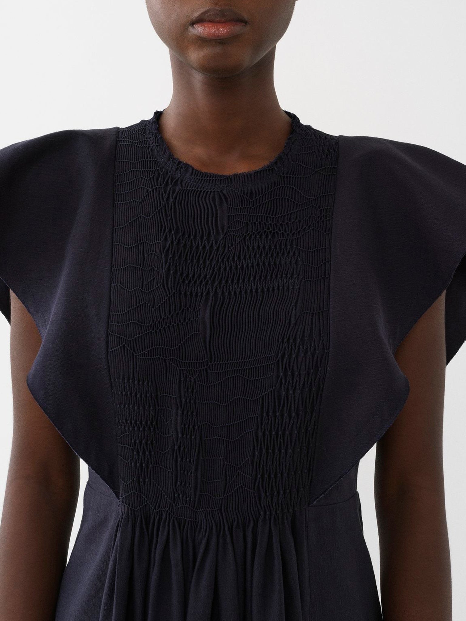 Robe courte smockée en lin - Ink Navy