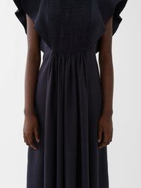 Robe courte smockée en lin - Ink Navy