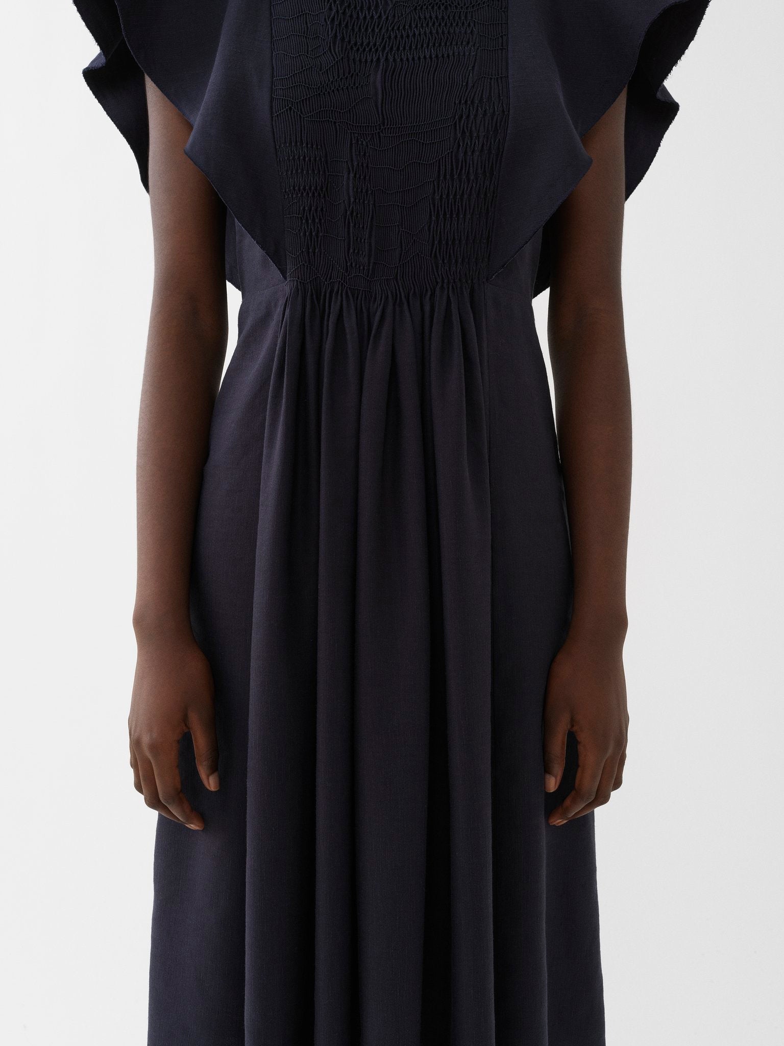 Robe courte smockée en lin - Ink Navy