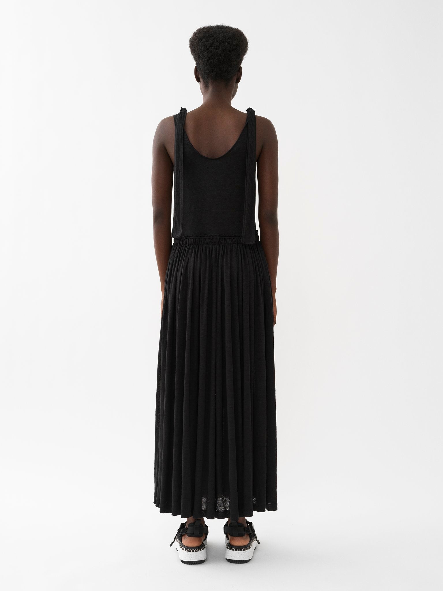 Robe froncée maxi à manches en lin - Black