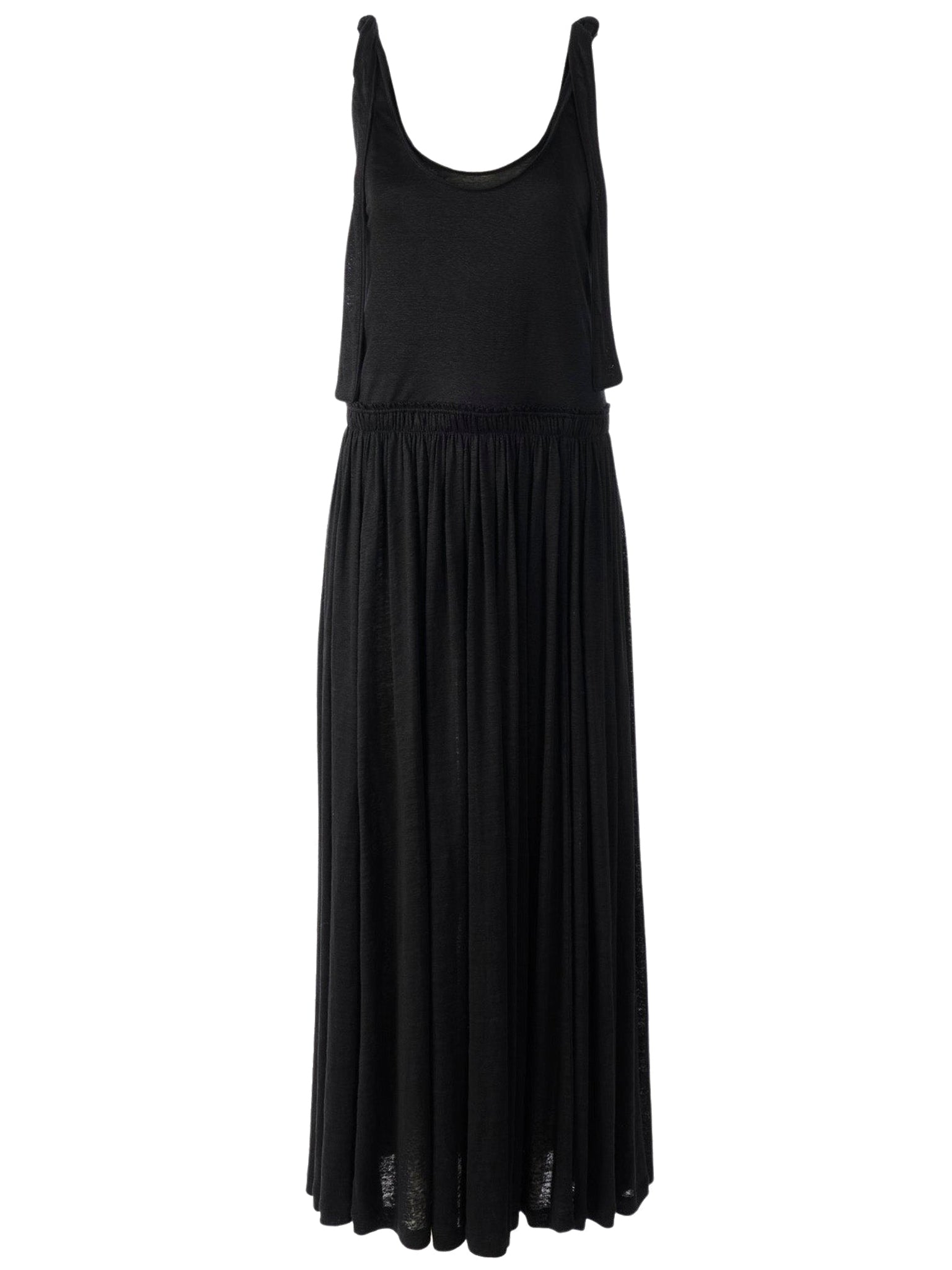 Robe froncée maxi à manches en lin - Black