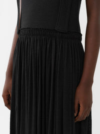 Robe froncée maxi à manches en lin - Black