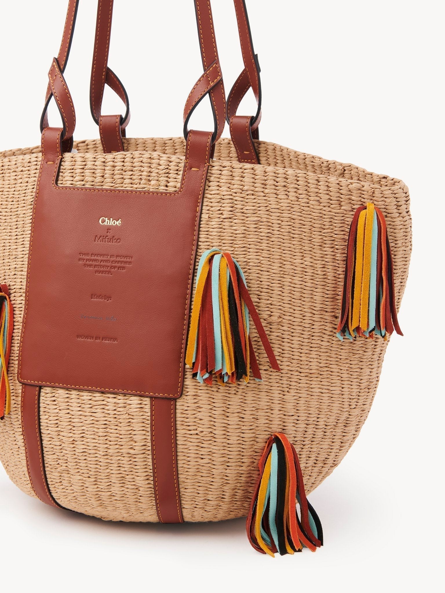 Grand sac panier pompoms Chloé - Sepia Brown