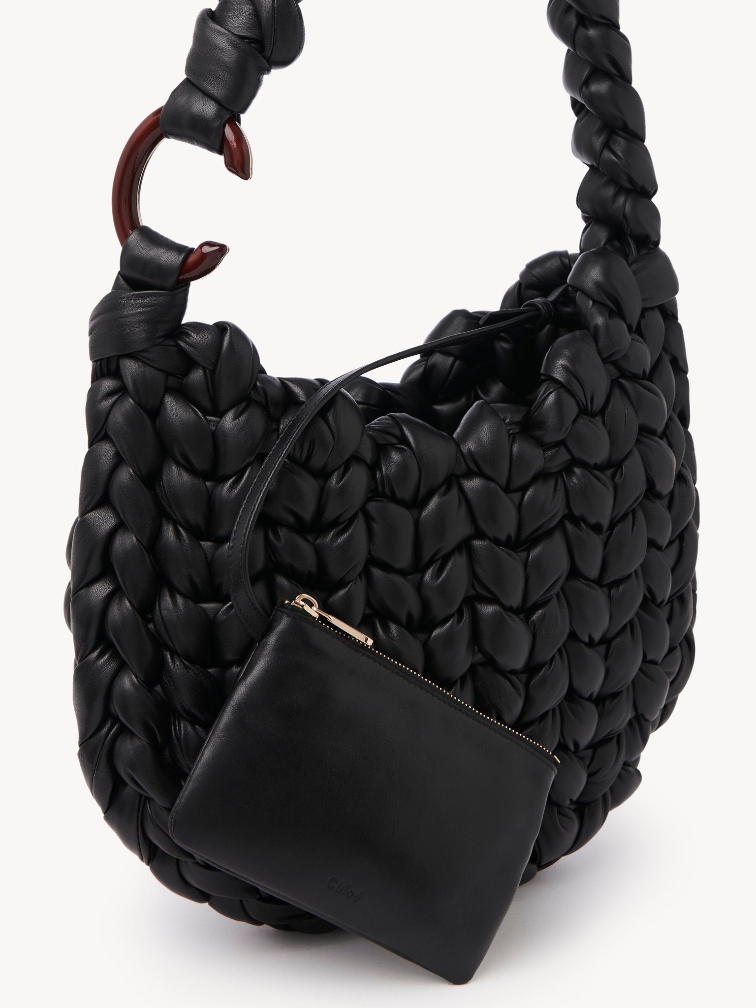 Sac hobo Wooden C en cuir - Black