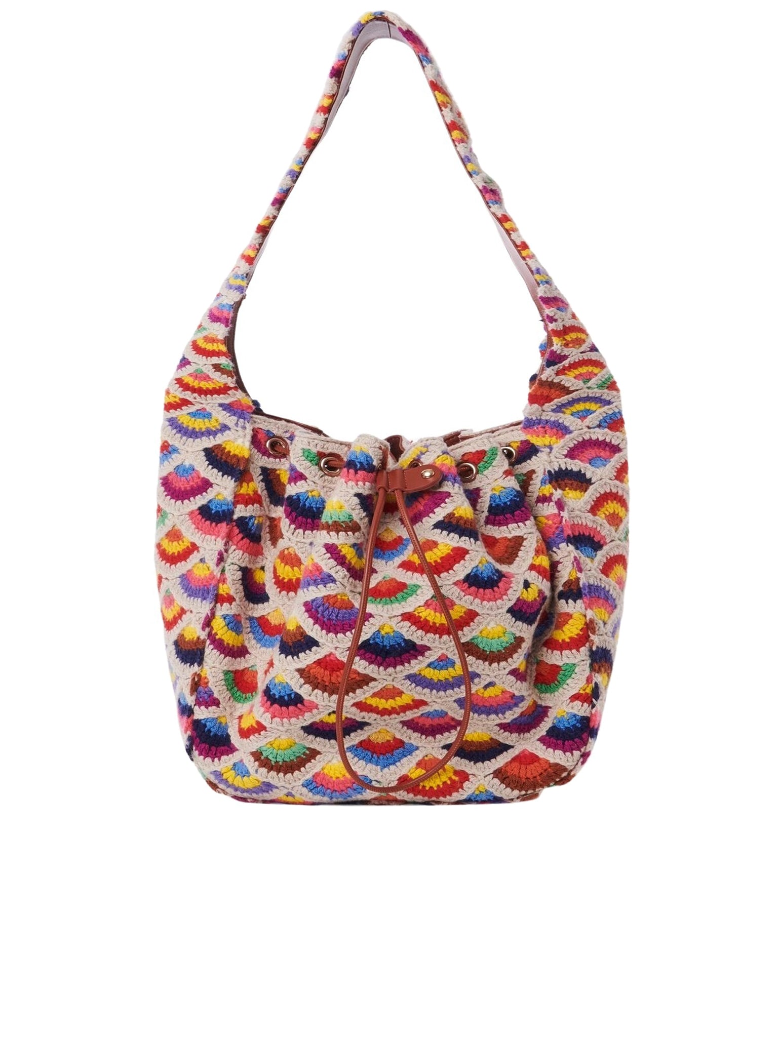 Sac porté épaule Lallo à liens de serrage en laine - Multicolor