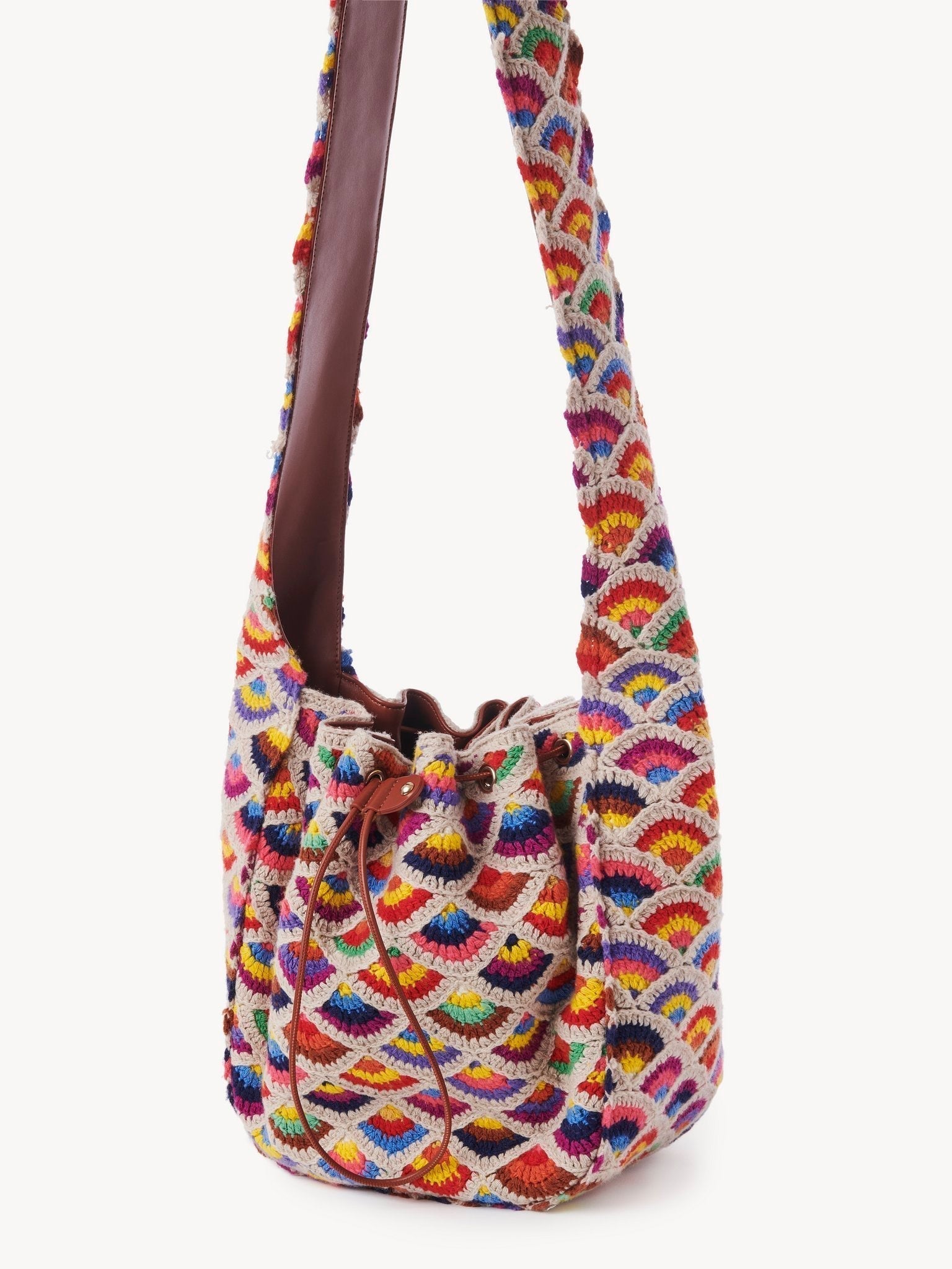 Sac porté épaule Lallo à liens de serrage en laine - Multicolor