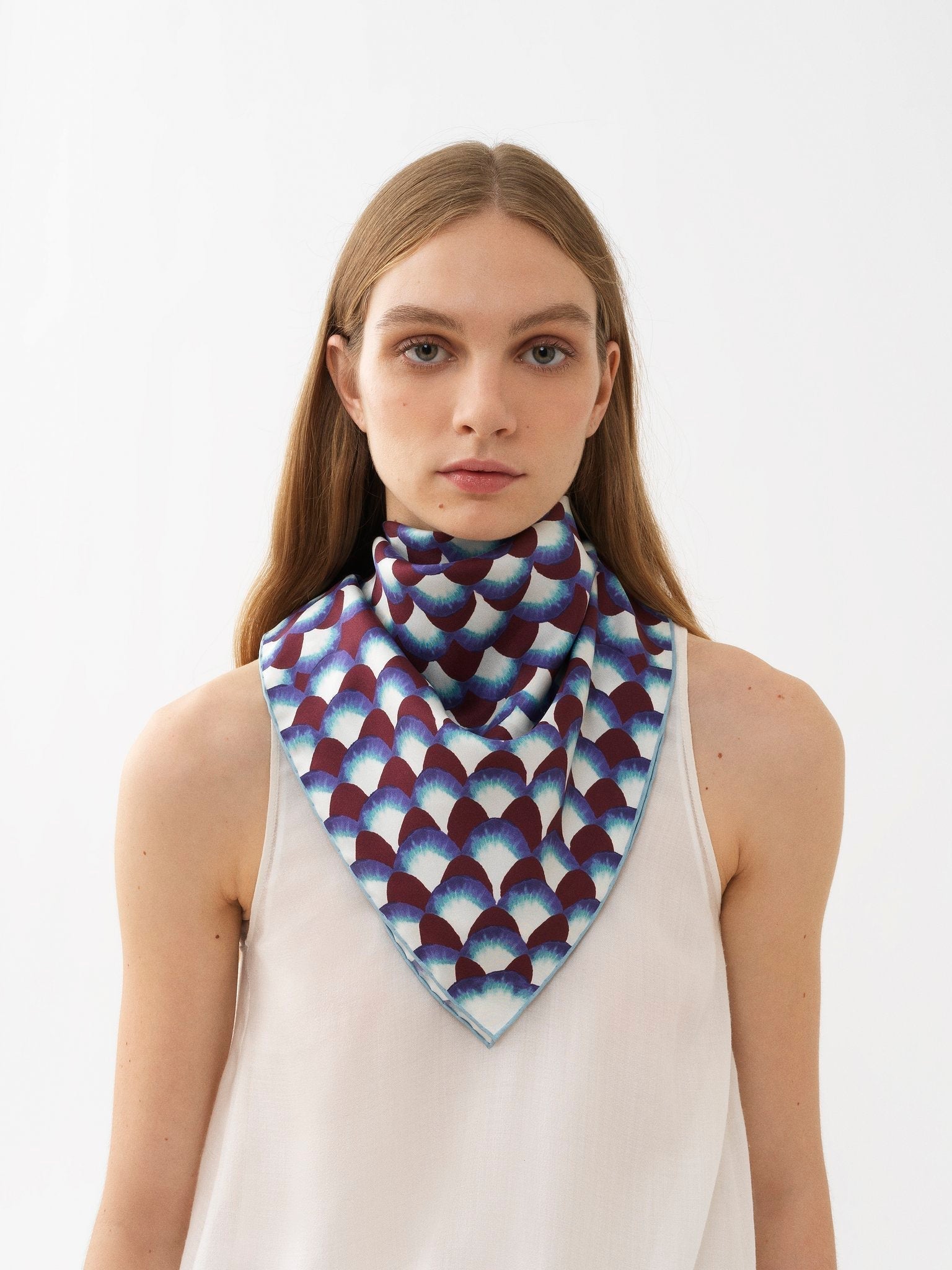 Foulard festons multicolores en soie - Multicolor Purple