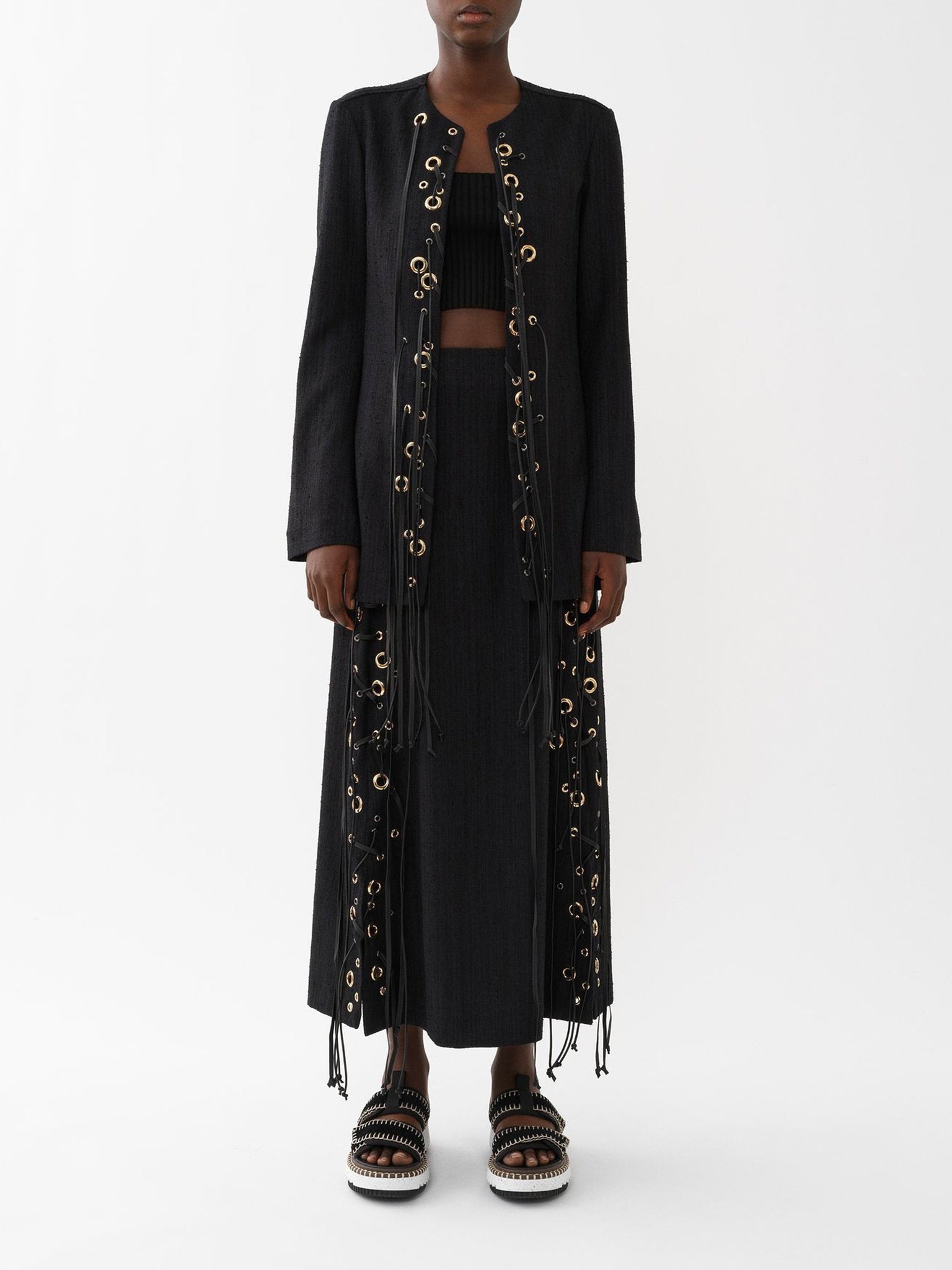 Veste longue lacée en soie - Black