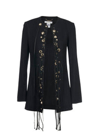Veste longue lacée en soie - Black