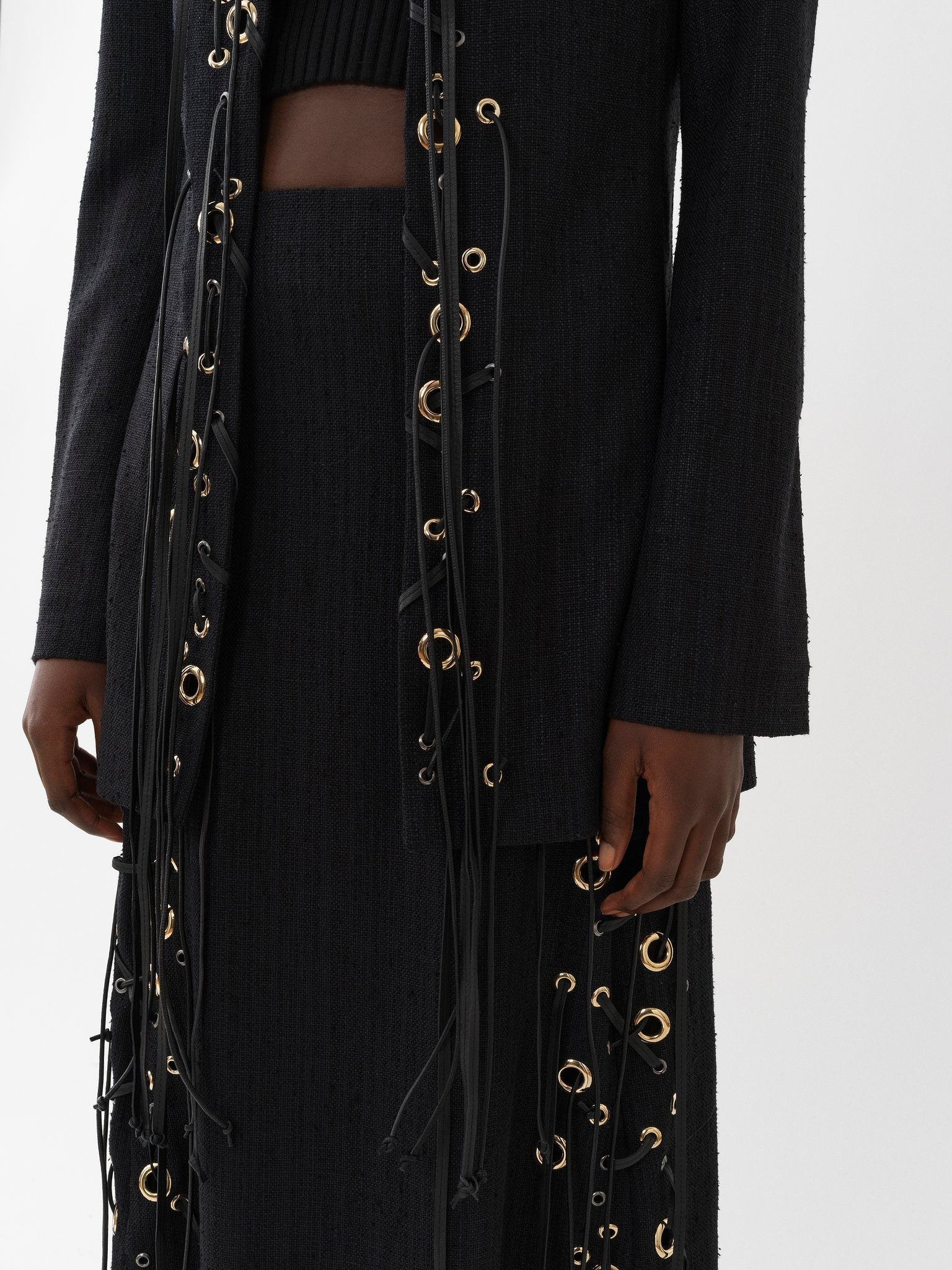Veste longue lacée en soie - Black