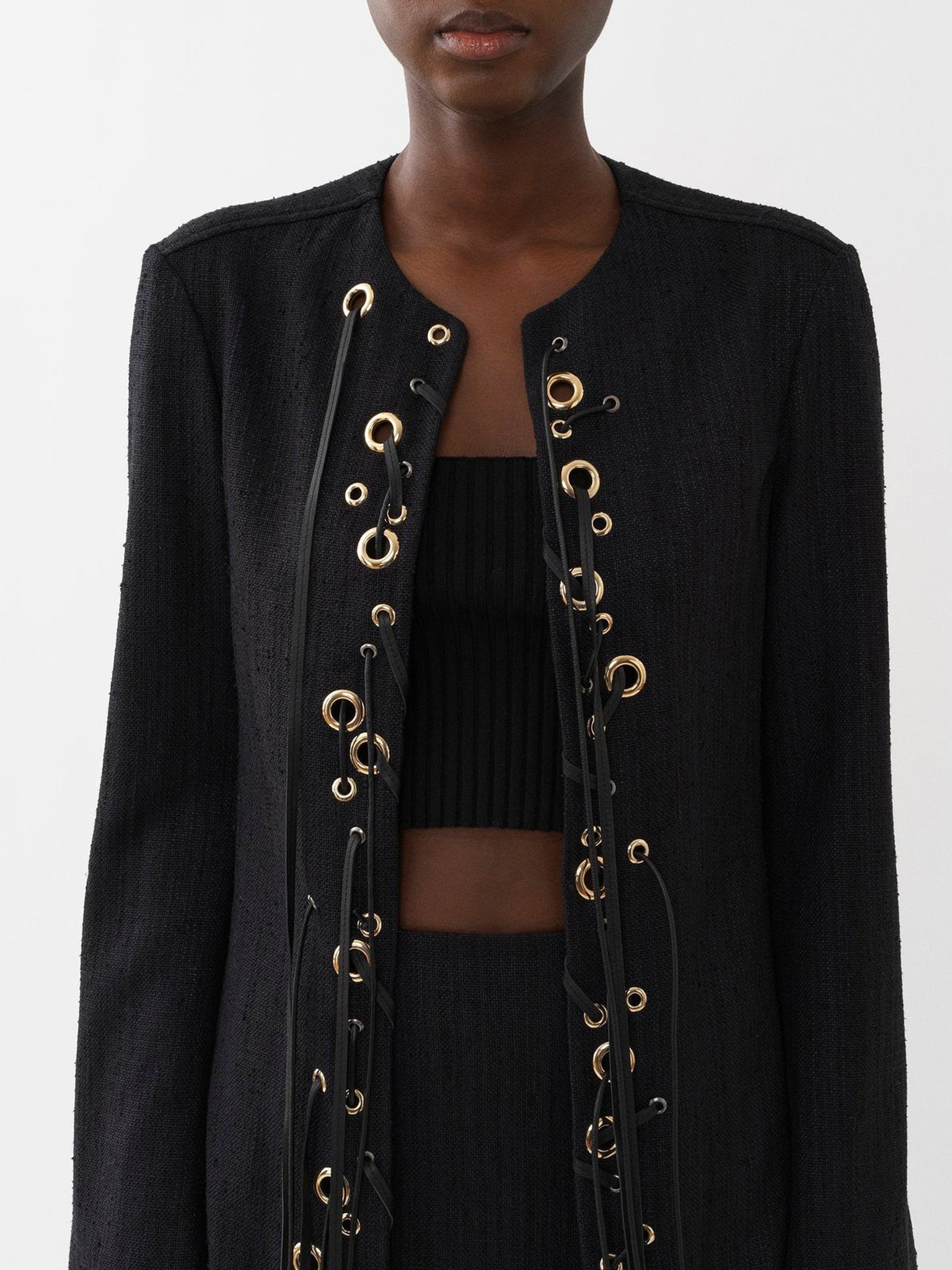 Veste longue lacée en soie - Black