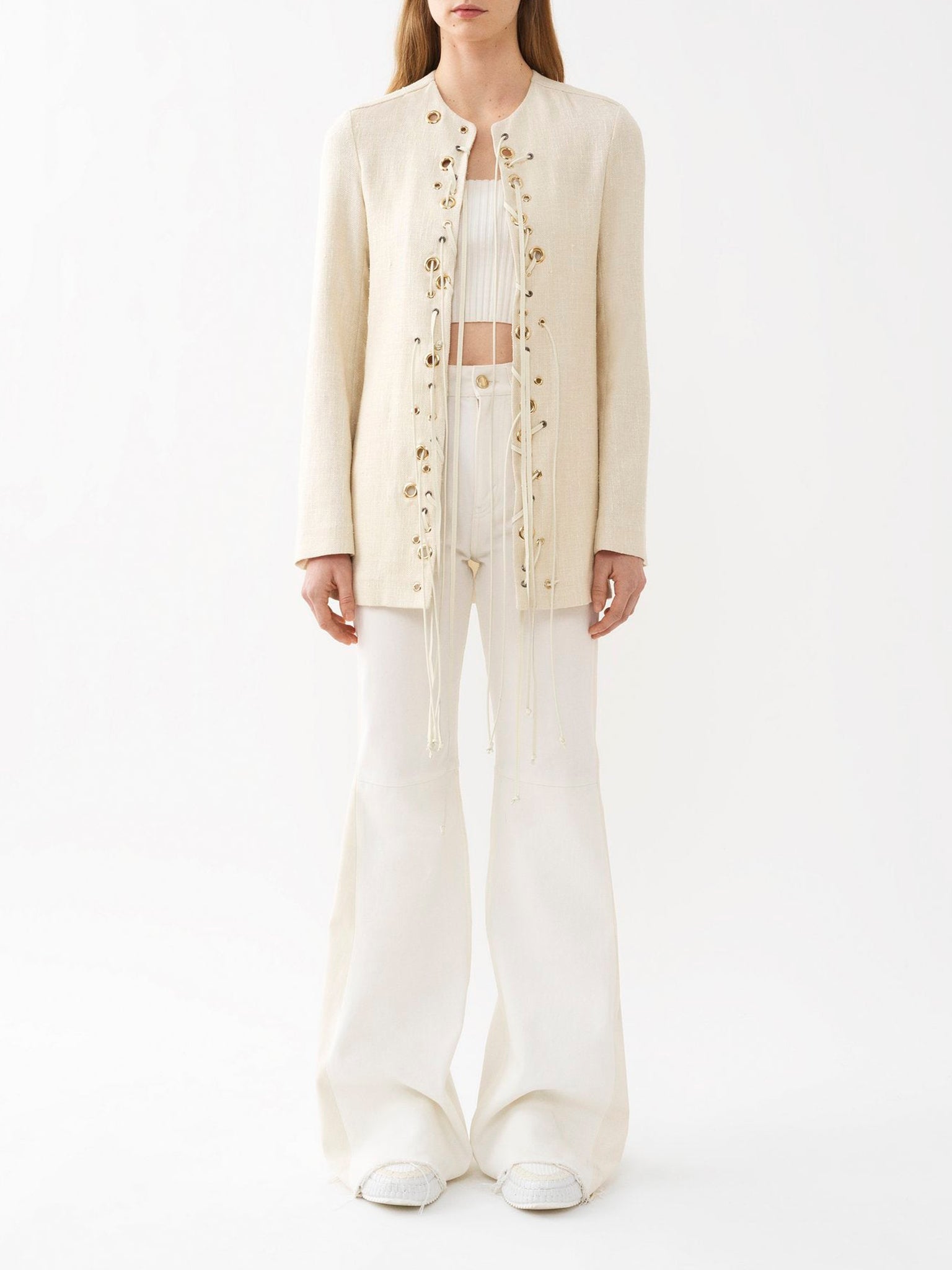 Veste longue lacée en soie - Dusty White