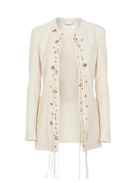 Veste longue lacée en soie - Dusty White