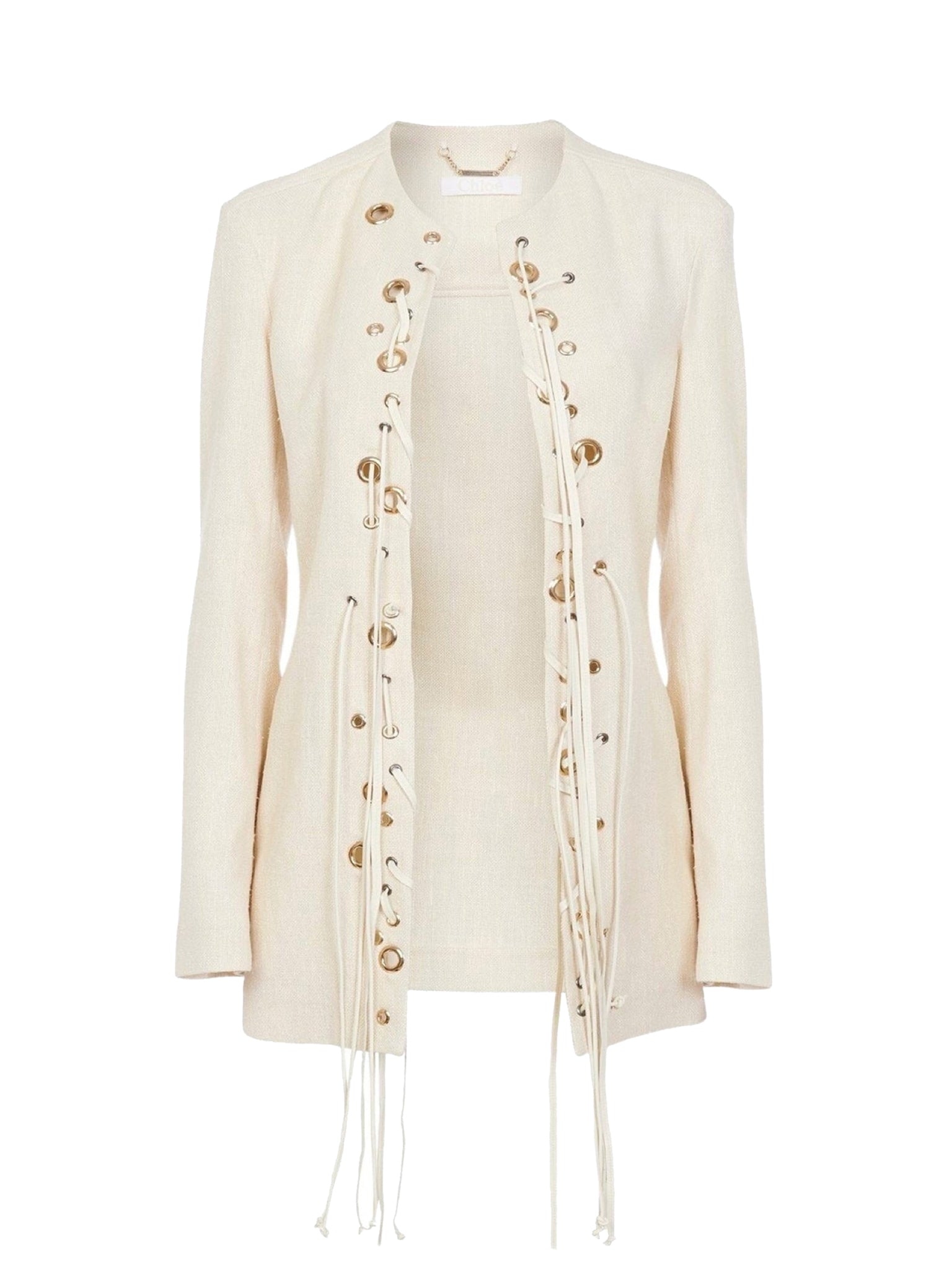 Veste longue lacée en soie - Dusty White