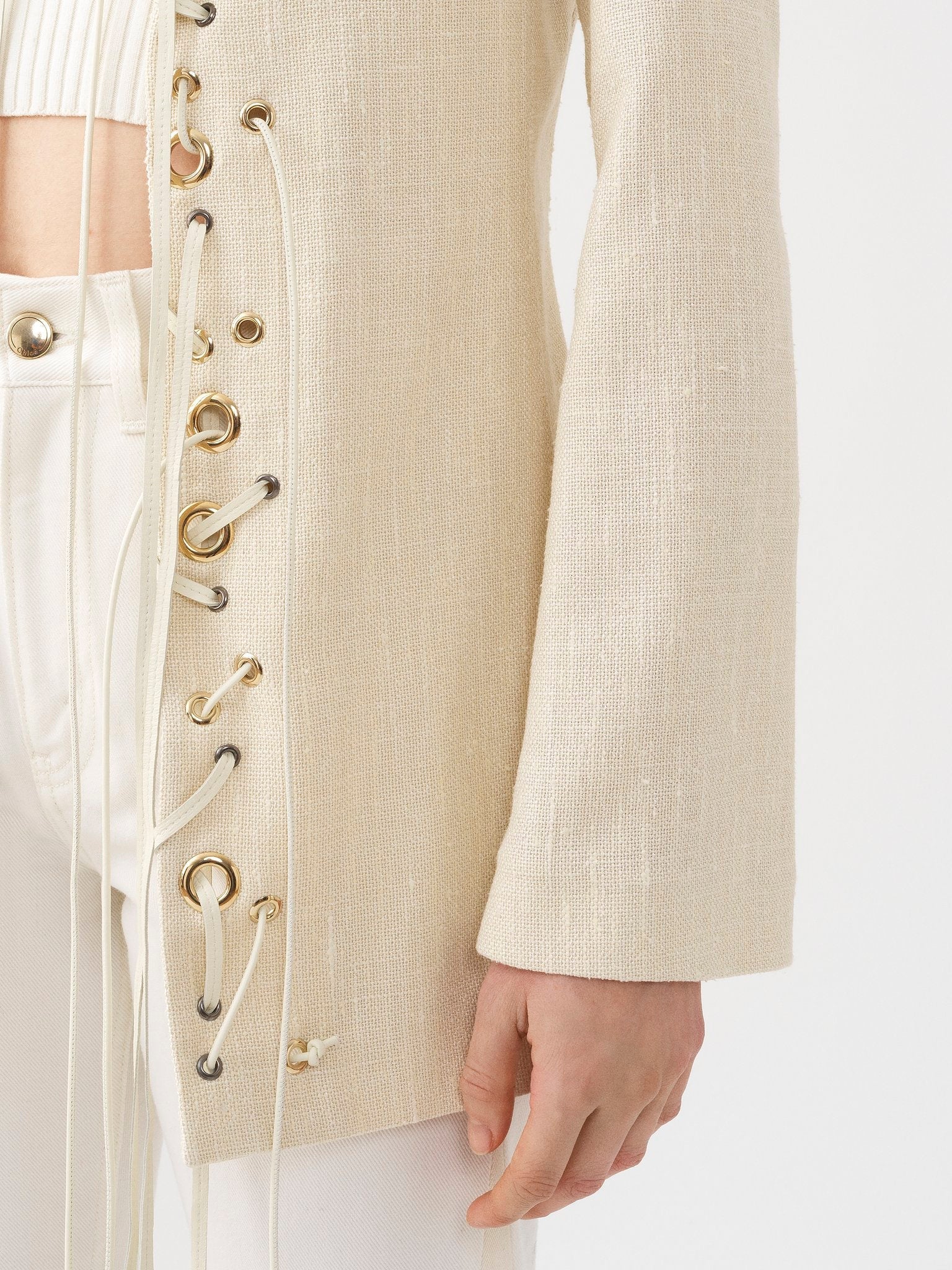 Veste longue lacée en soie - Dusty White