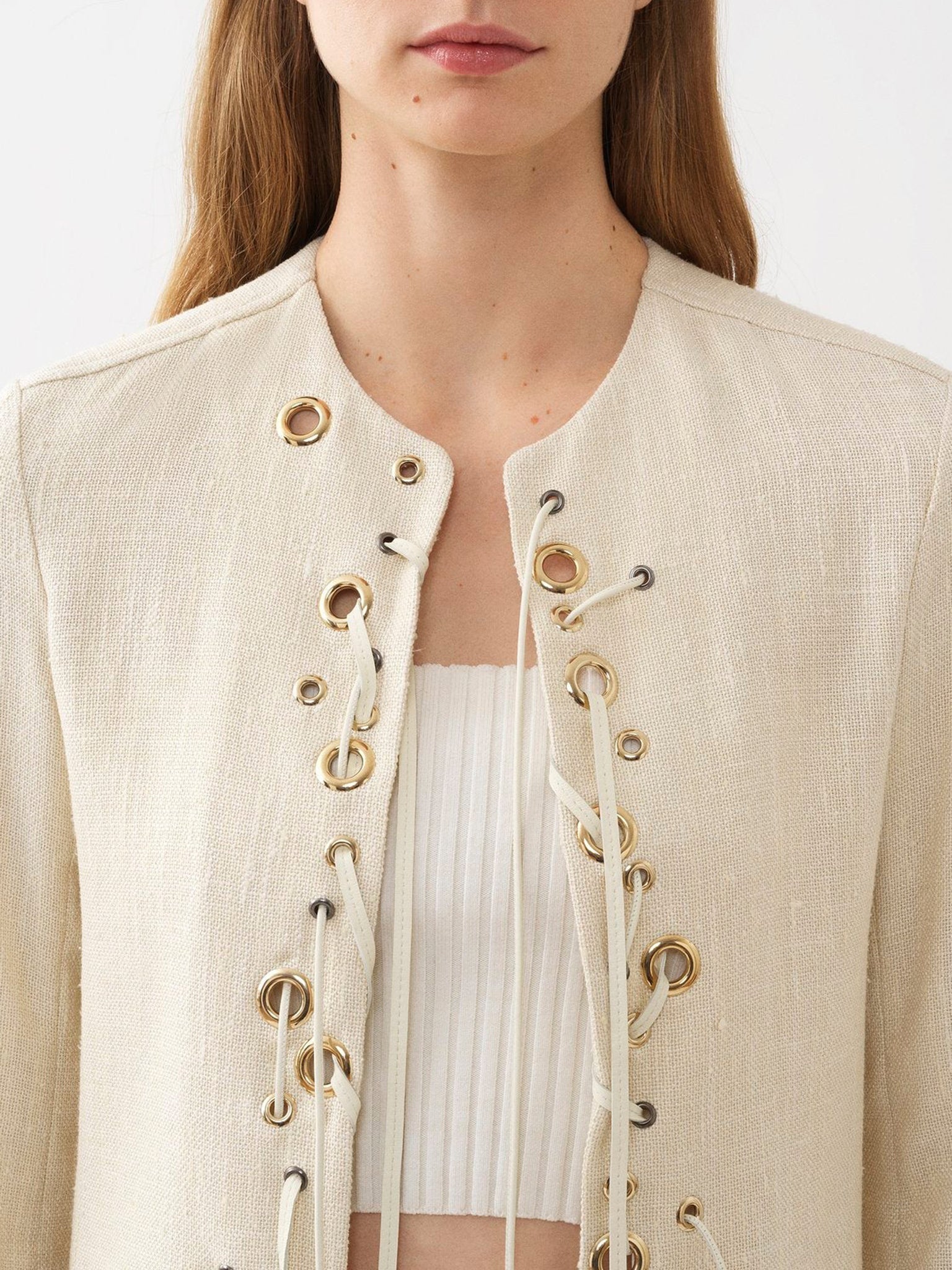 Veste longue lacée en soie - Dusty White