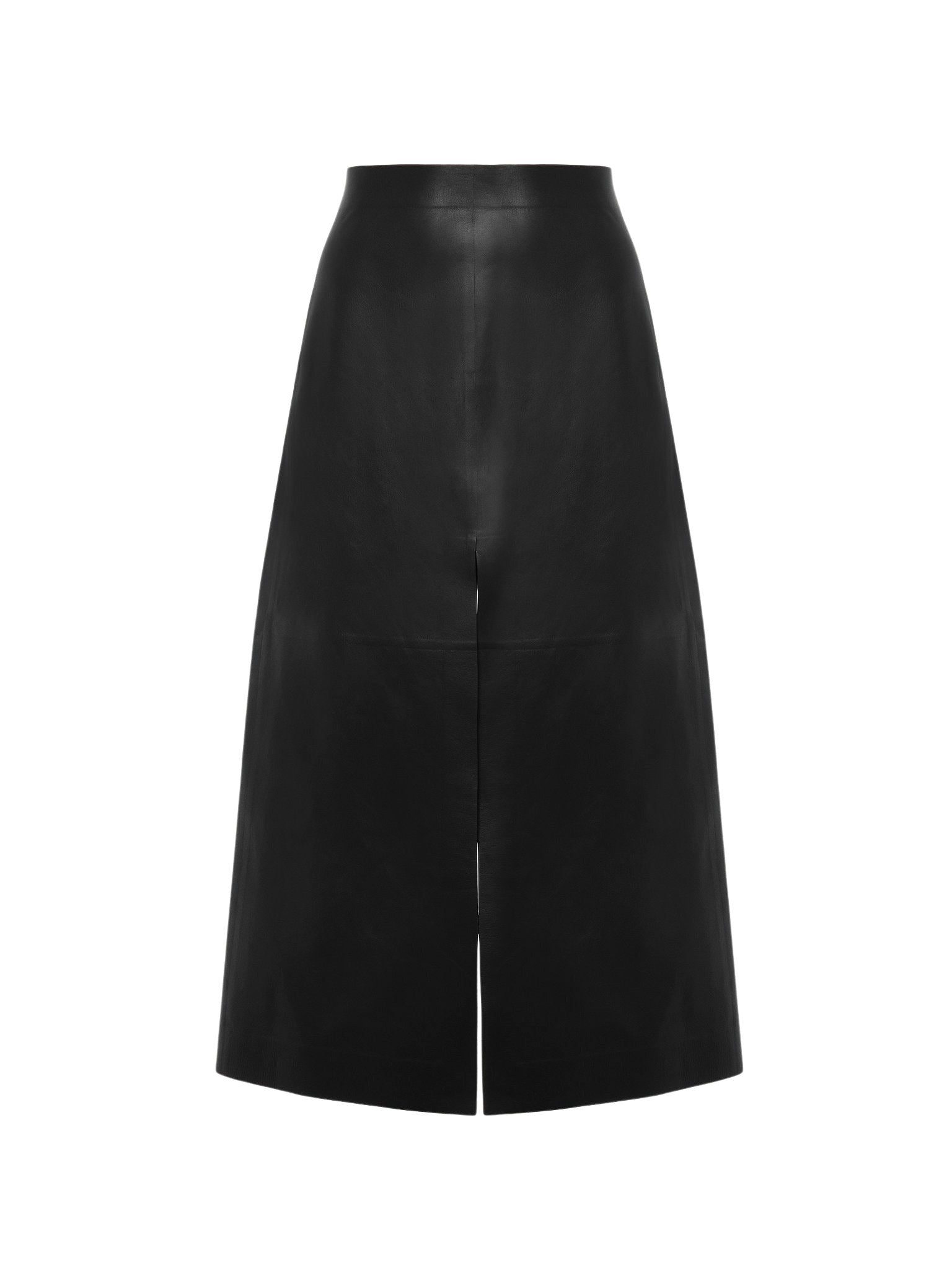 Jupe midi trapèze à fentes en cuir - Black