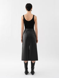 Jupe midi trapèze à fentes en cuir - Black