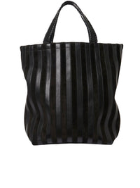 Grand sac cabas rayé en cuir - Black