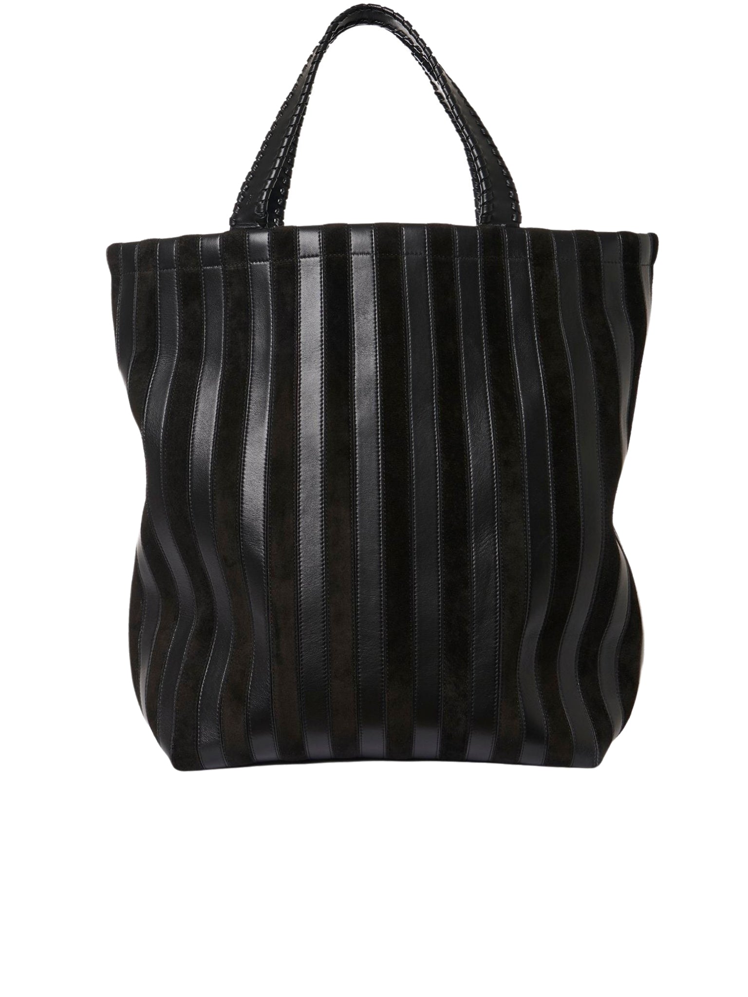 Grand sac cabas rayé en cuir - Black