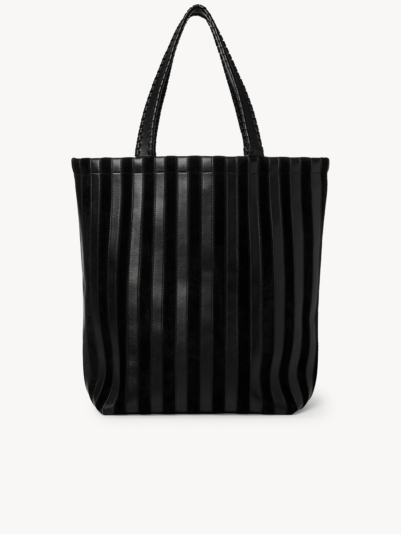 Grand sac cabas rayé en cuir - Black