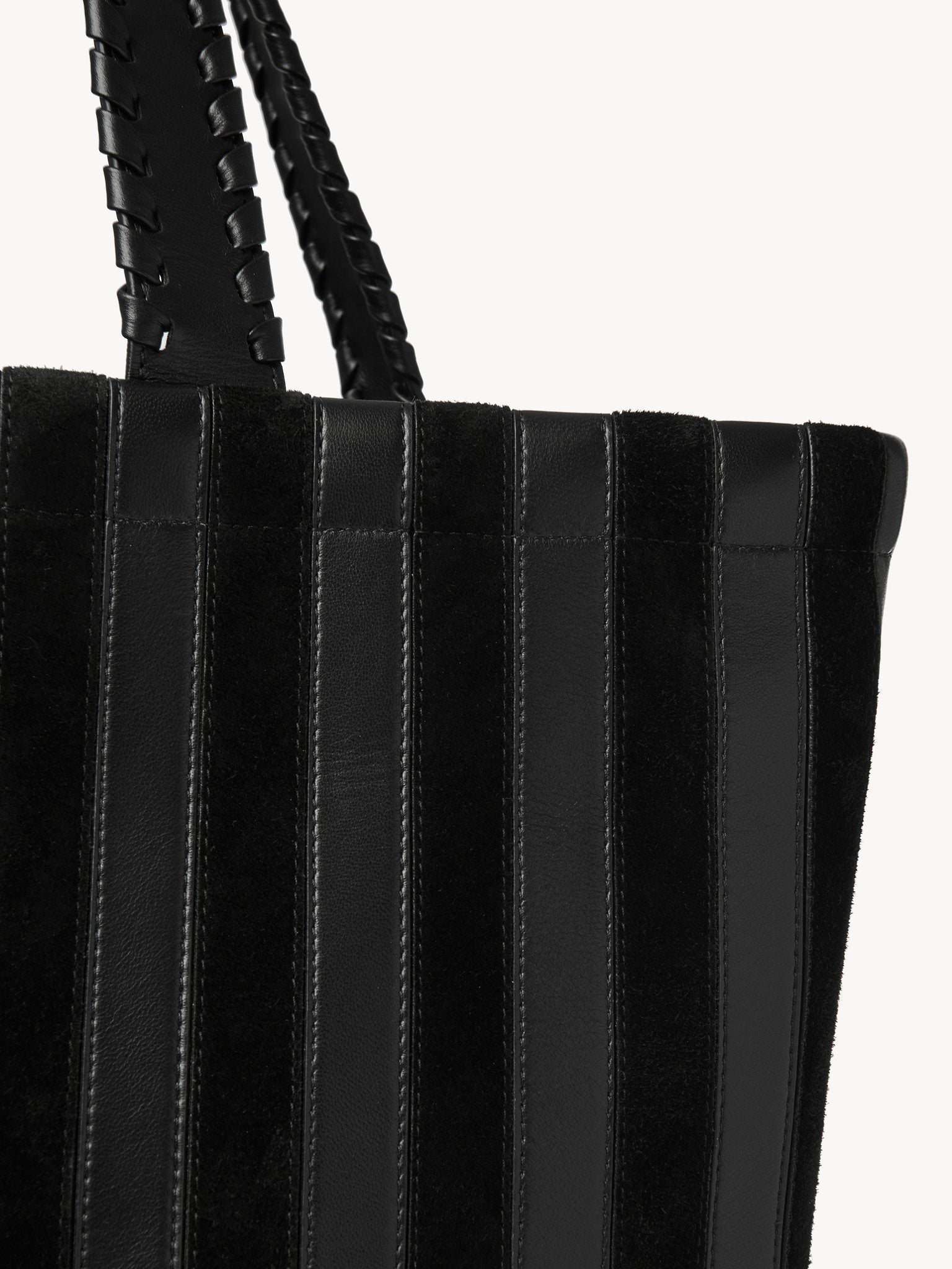 Grand sac cabas rayé en cuir - Black