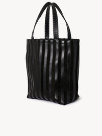 Grand sac cabas rayé en cuir - Black