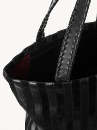 Grand sac cabas rayé en cuir - Black