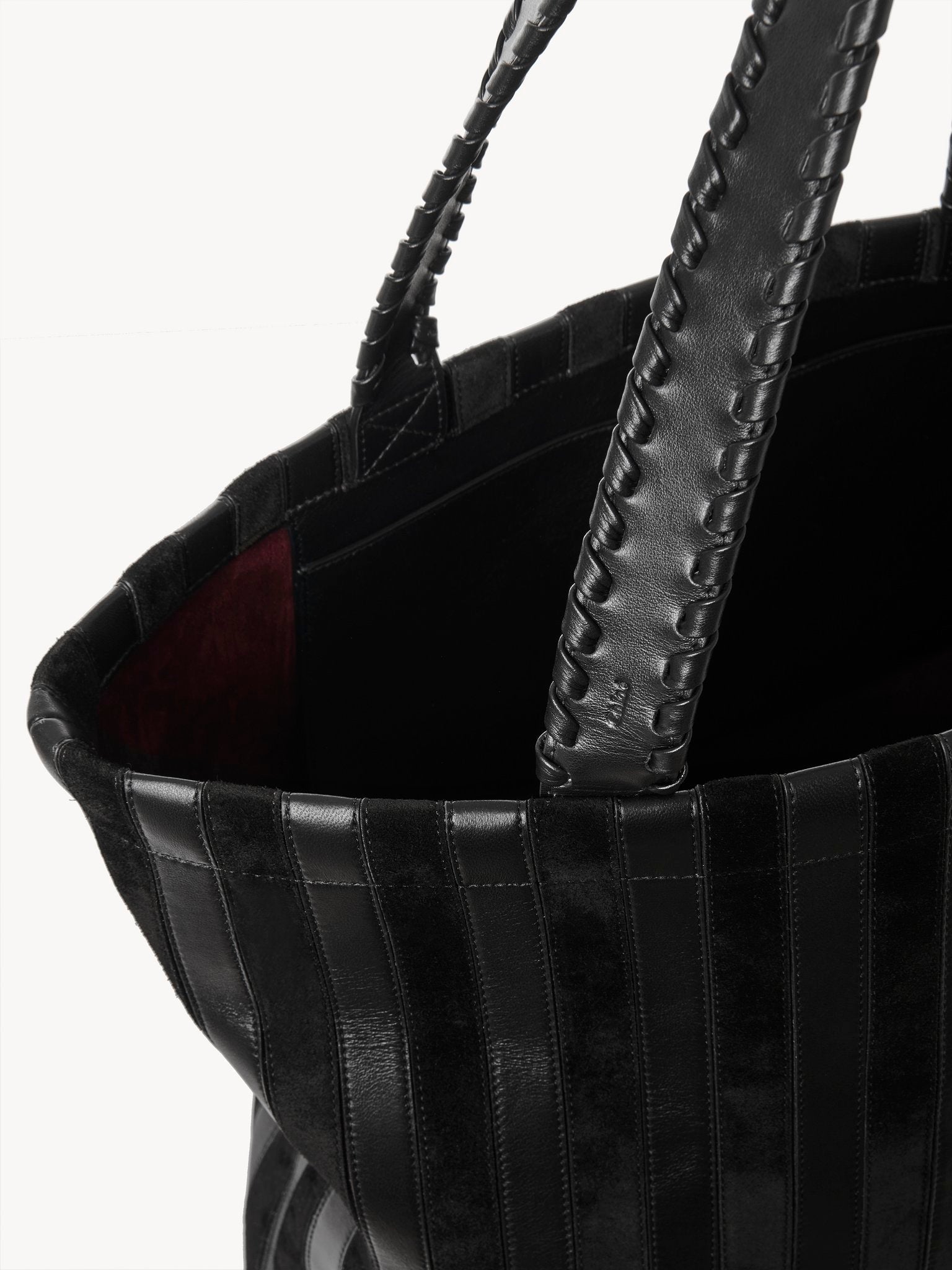 Grand sac cabas rayé en cuir - Black