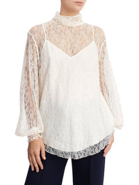 Top en dentelle en maille florale - Ivoire Brumeux