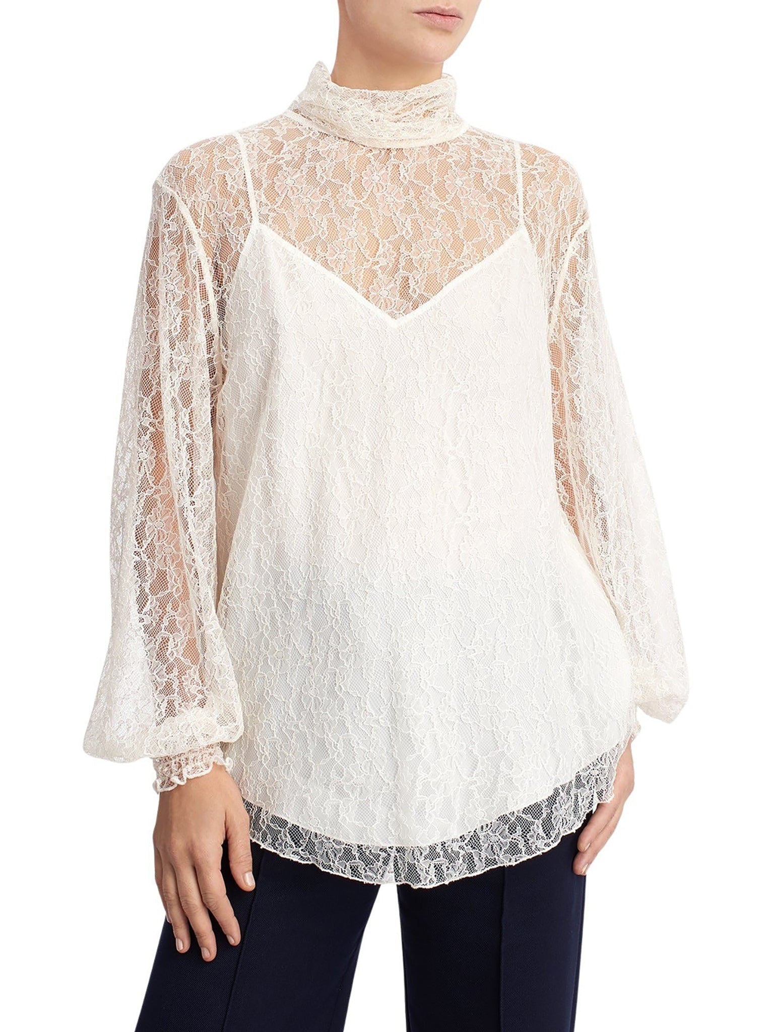 Top en dentelle en maille florale - Ivoire Brumeux