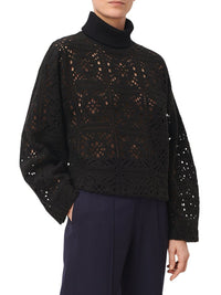 Top en dentelle en jersey fleuri - Noir
