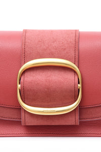 Sac à bandoulière Hopper C en cuir et daim à petit grain - Rose Rouillé