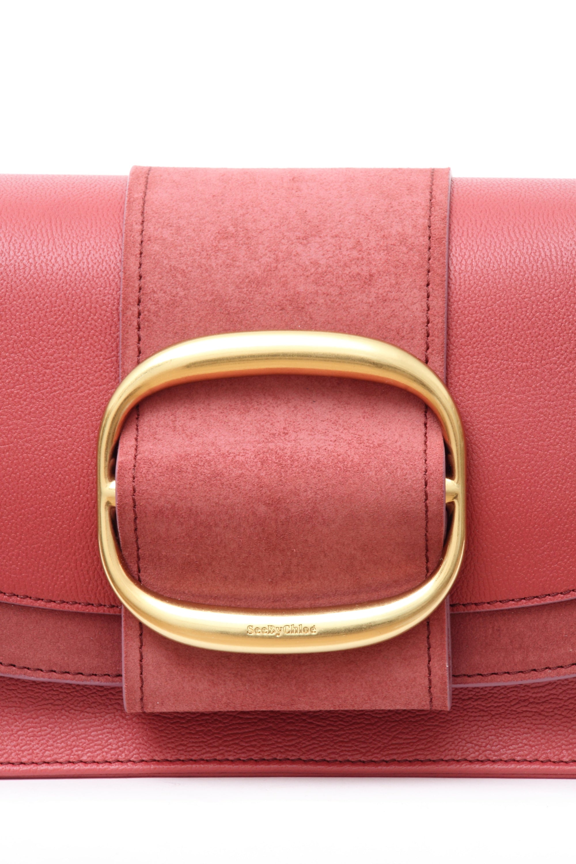 Sac à bandoulière Hopper C en cuir et daim à petit grain - Rose Rouillé