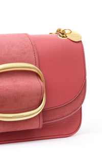 Sac à bandoulière Hopper C en cuir et daim à petit grain - Rose Rouillé