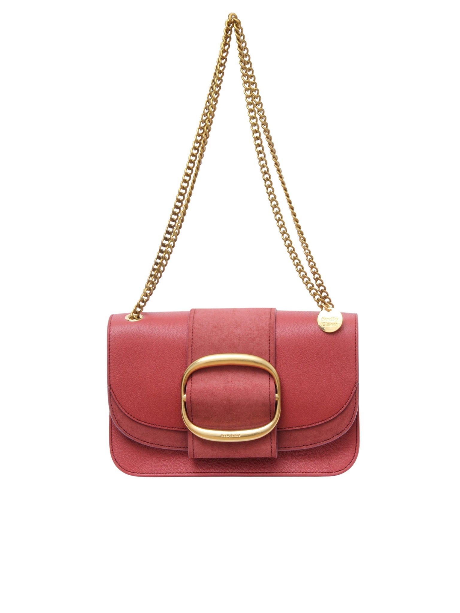 Sac à bandoulière Hopper C en cuir et daim à petit grain - Rose Rouillé
