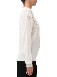 Pull en tricot et dentelle - Blanc Cristal