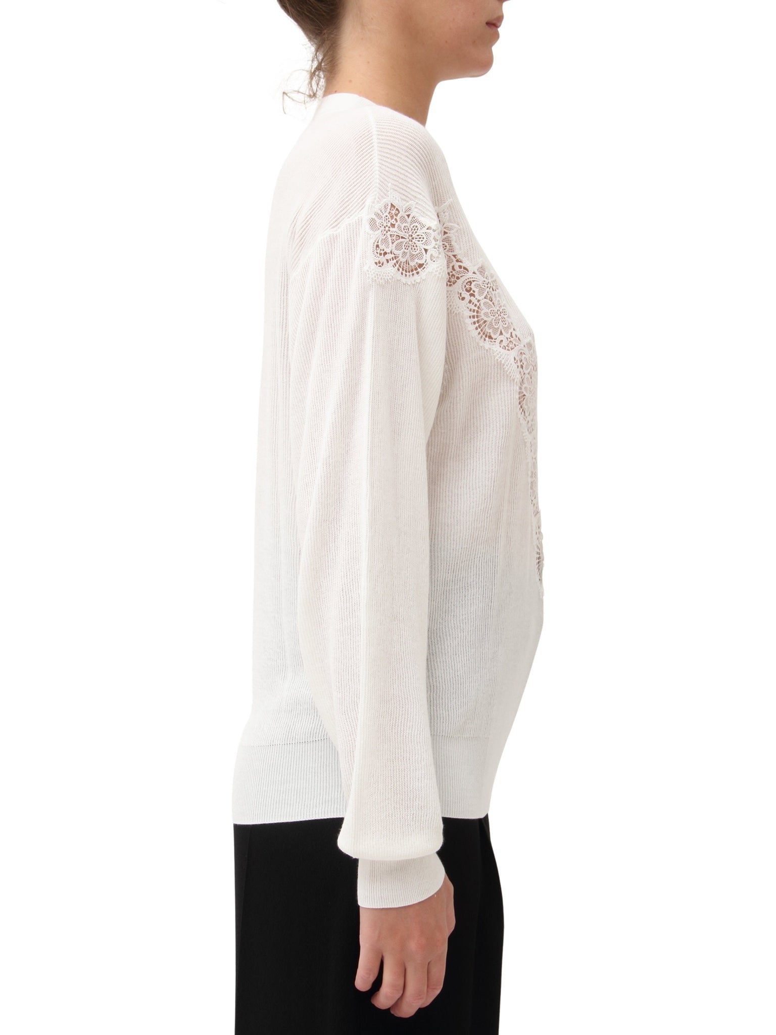 Pull en tricot et dentelle - Blanc Cristal