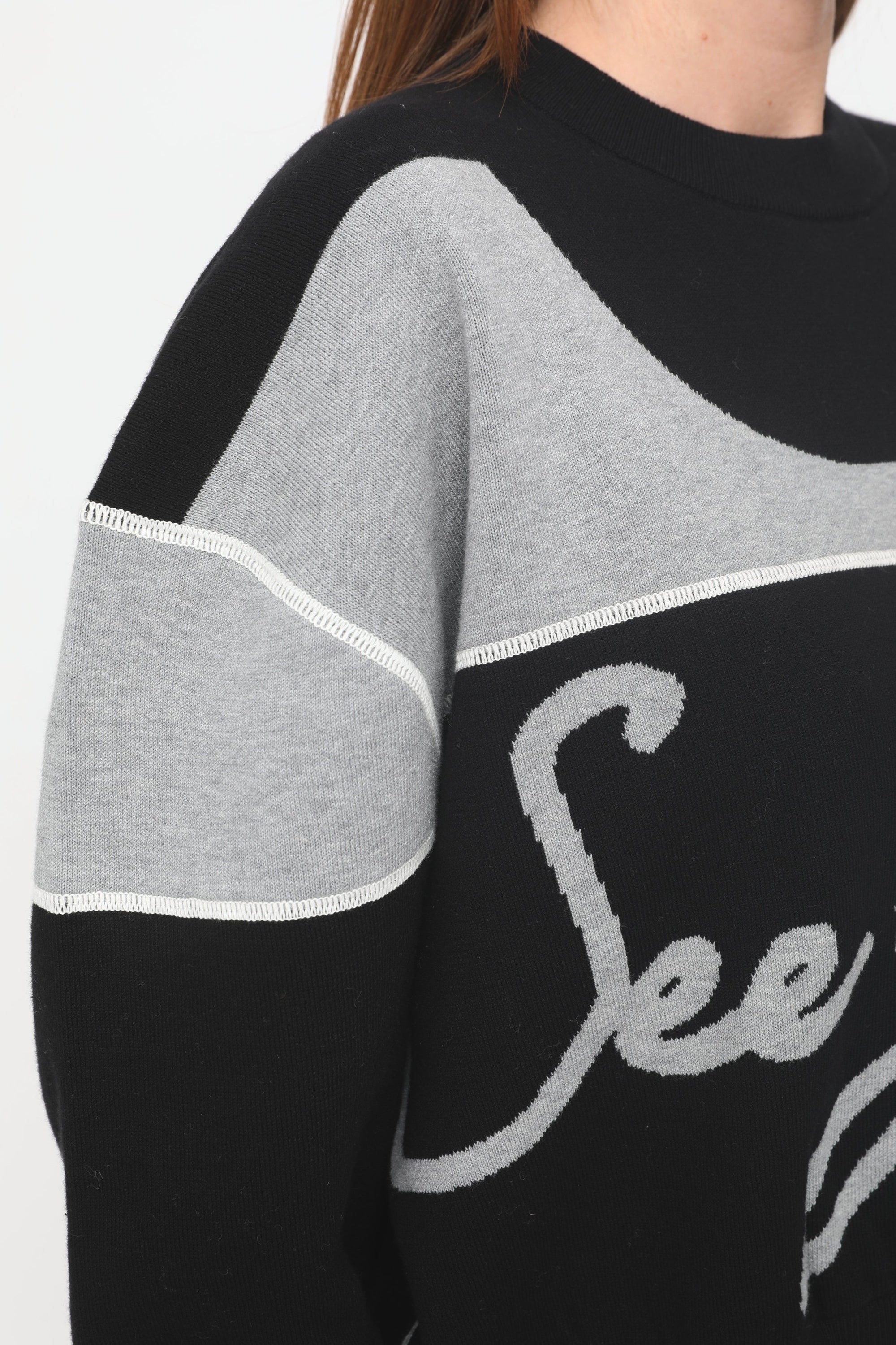 Pull en maille double face à logo - Charcoal Black