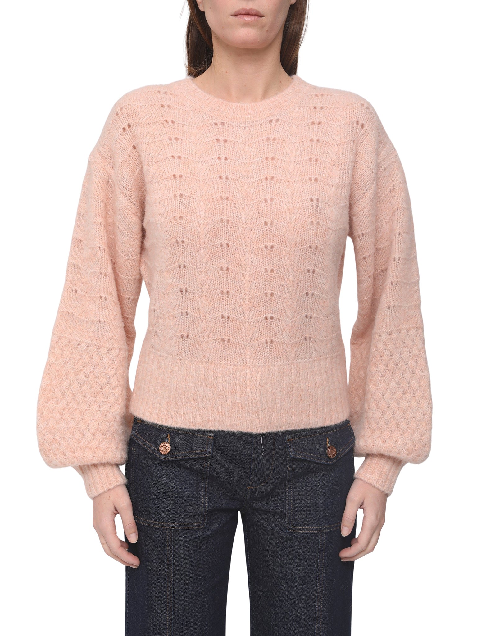 Pull à manches ballons en alpaga - Pink Sand