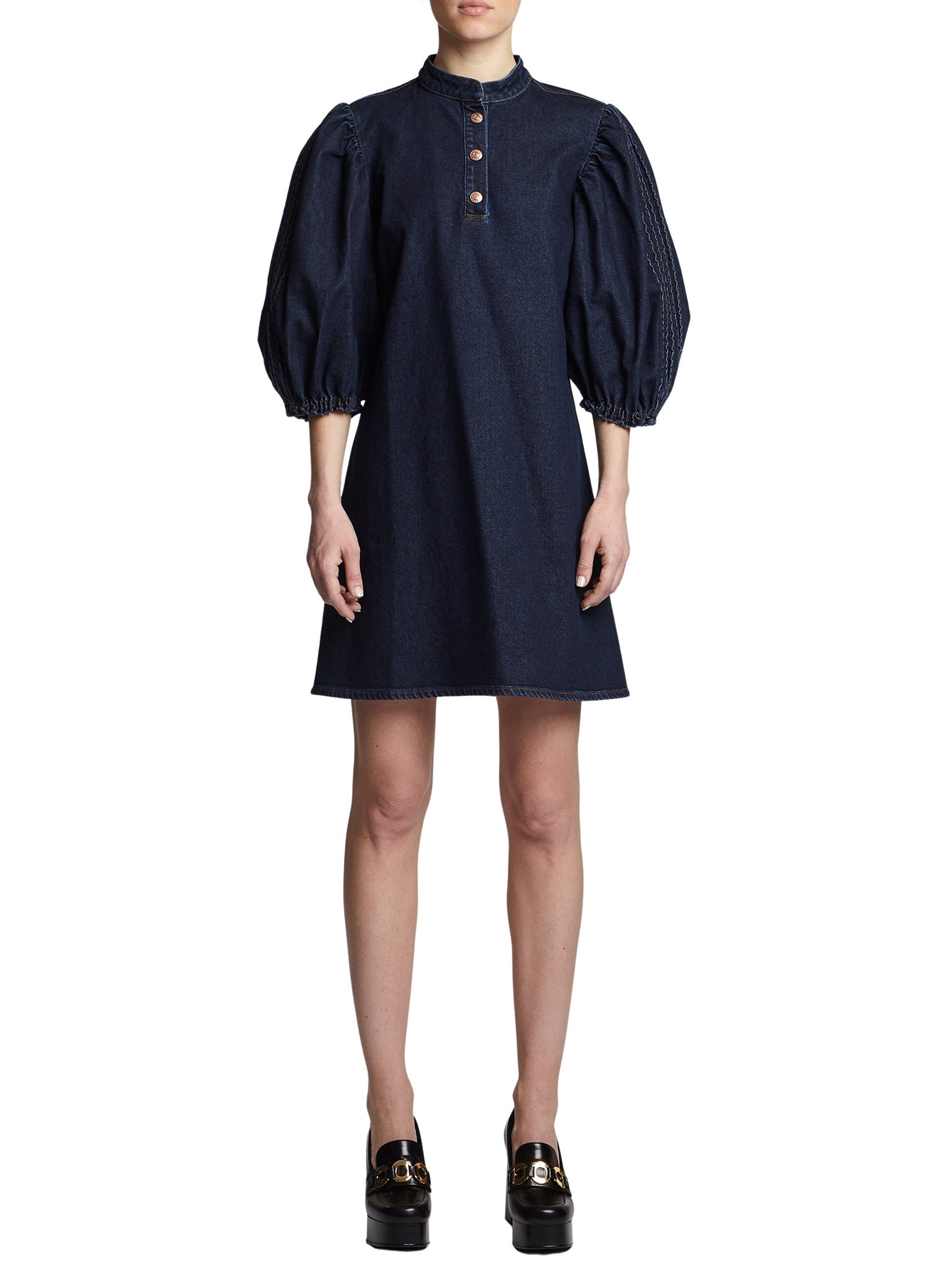 Robe à manches ballons en jean - Denim Blue