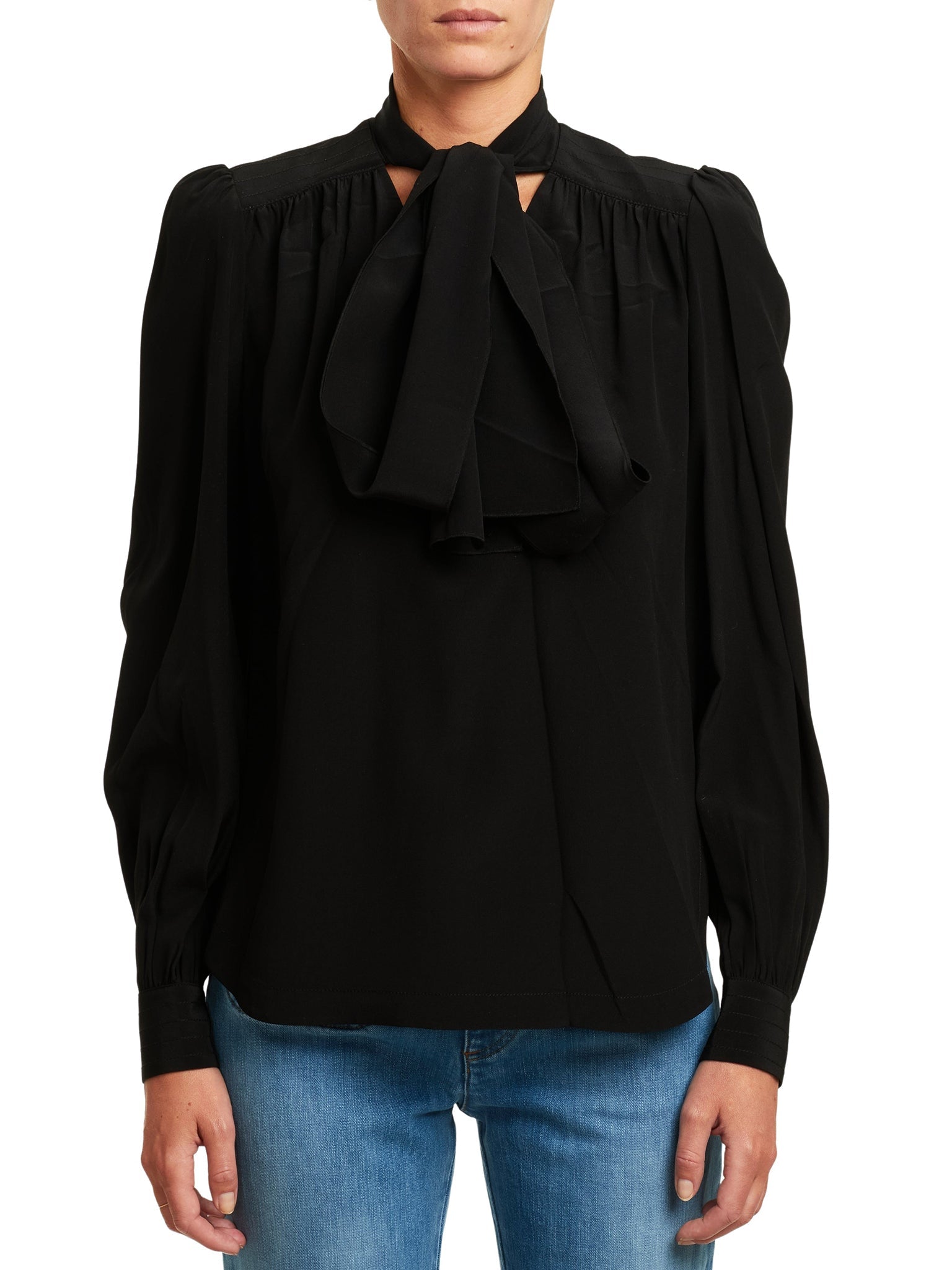 Blouse à col noué en soie - Black