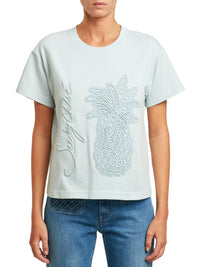 T-shirt brodé à motif ananas - Cloudy Aqua