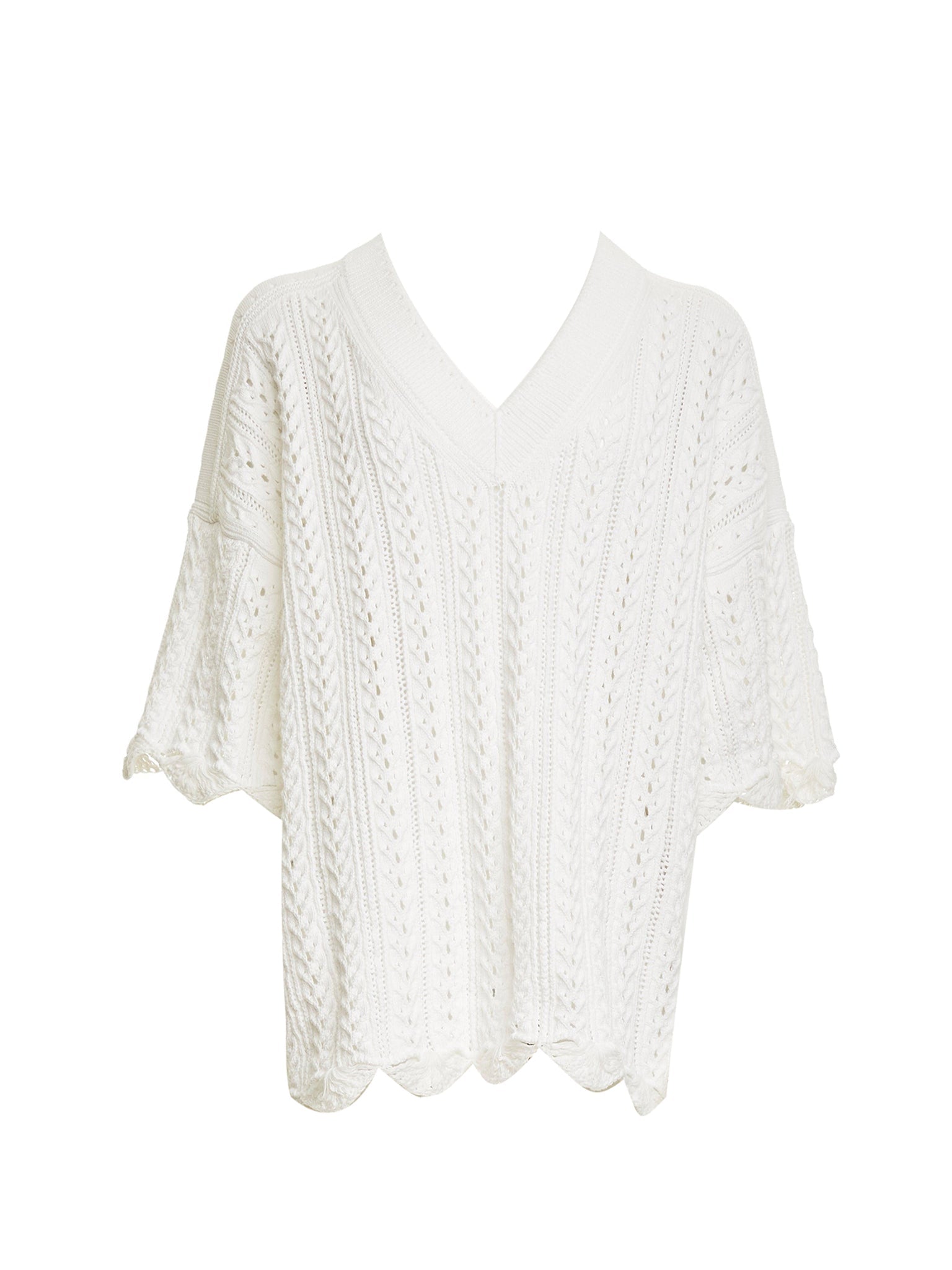 Pull col V à manches courtes - White