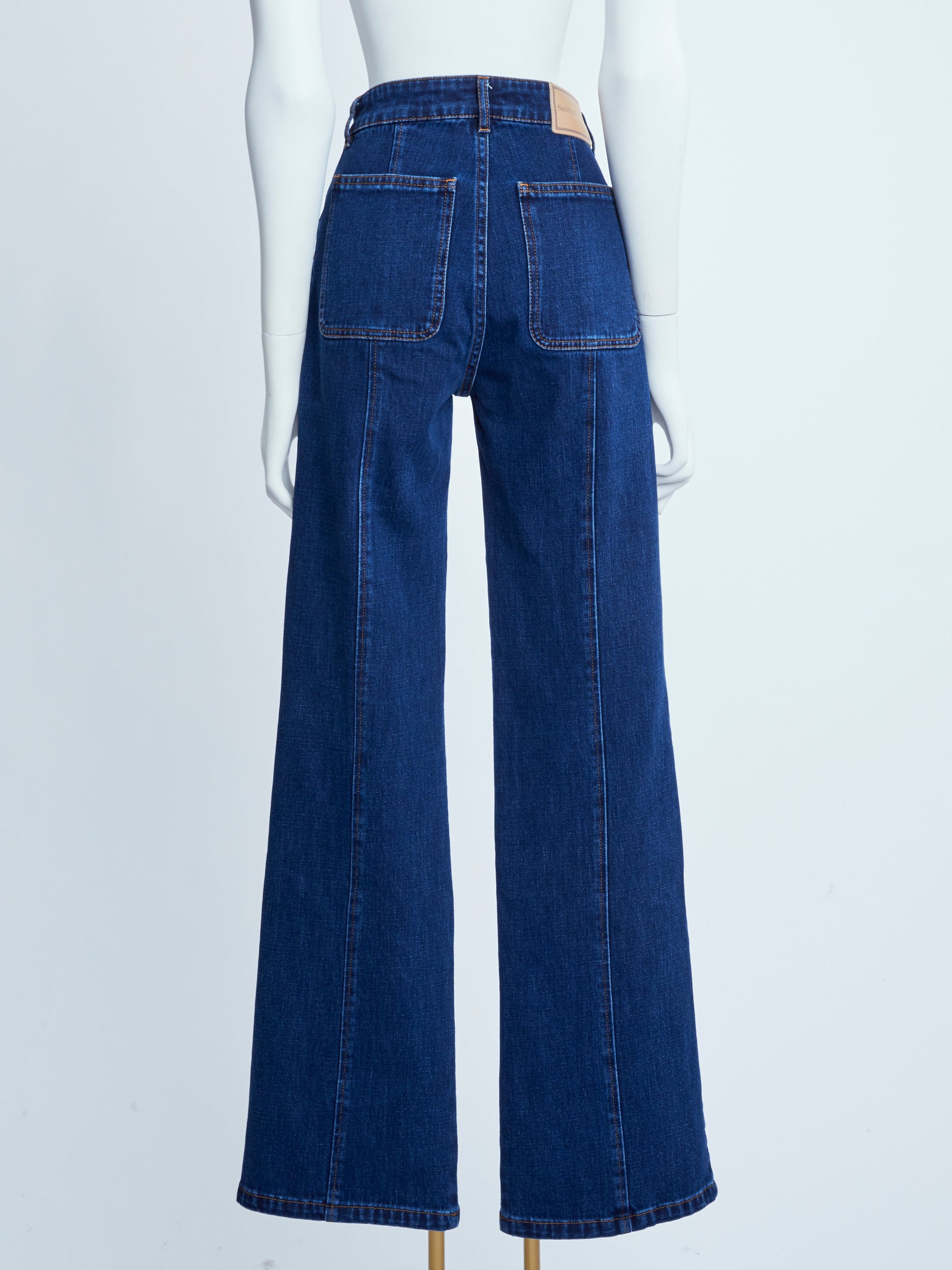 Pantalon bi-matière flare - Blue & Brown