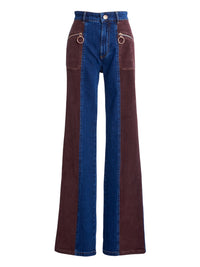 Pantalon bi-matière flare - Blue & Brown
